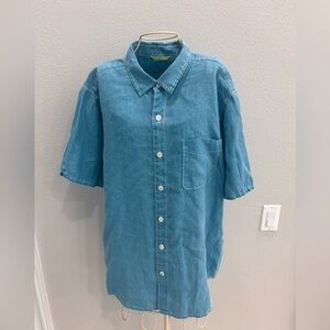 Tommy Bahama Teal Blue Denim Men's Hawaiian Shirt Size L